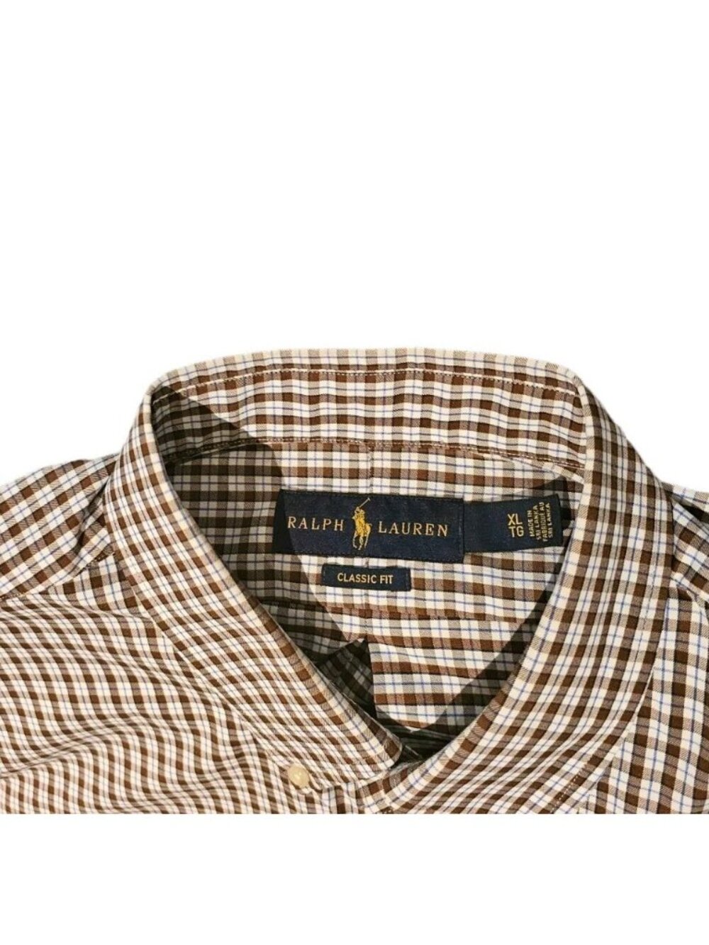 Polo Ralph Lauren Mens XL Plaid Button Down Shirt Brown Blue White Cotton Pony